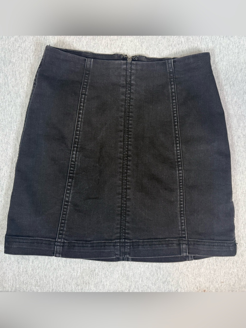 Free People Black Denim Mini Skirt Front Seam- Size 0